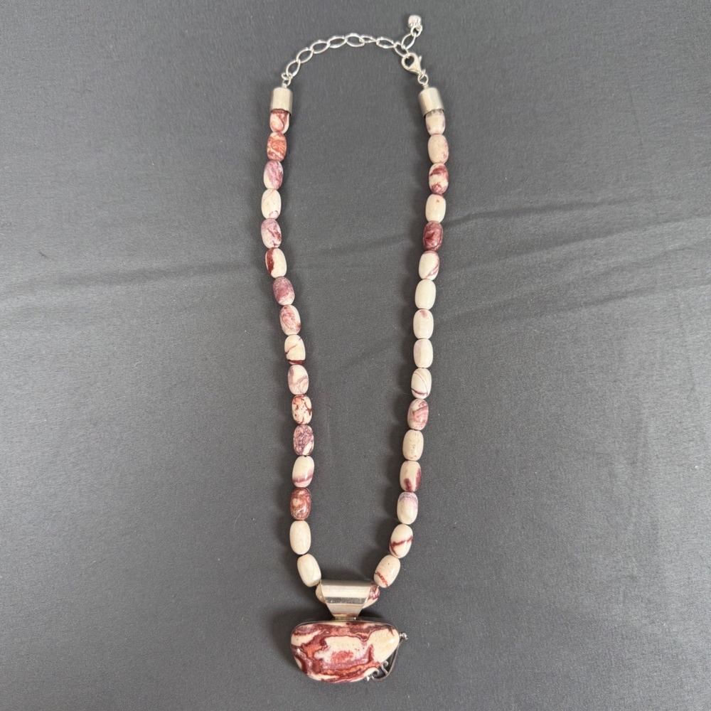Jay King Mine Finds Red Brecciated Jasper Stone Pendant Necklace Sterling Silver